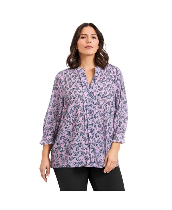 アベニュー レディース トップス シャツ プラスサイズ AVENUE Women's Plusize Pintuck Popover Topurple paisley scroll パープル