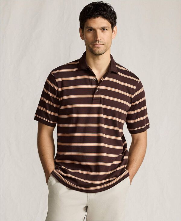 ランズエンド メンズ トップス ポロシャツ トール コットン Lands' End Big & Tall Short Sleeve Cotton Supima Polo Shirt Rich coffee/camel stripe キャメル|ReVida 店