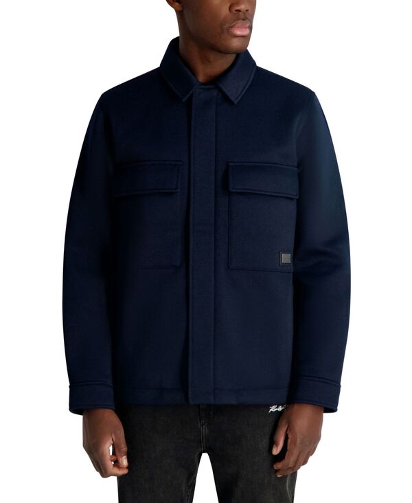 カール ラガーフェルド メンズ アウター ジャケット・ブルゾン シャツ KARLAGERFELD PARIS Men's Twill Collared Shirt Jacket Navy ネイビー|ReVida 店