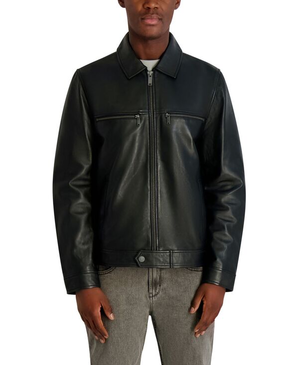カール ラガーフェルド メンズ アウター ジャケット・ブルゾン レザー KARLAGERFELD PARIS Men's Collared Leather Jacket Black ブラック