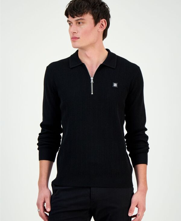 ヒューゴボス メンズ アウター ニット・セーター 長袖 Hugo Boss Menastoro Long-Sleeve Quarter-Zip Textured Sweater Black ブラック