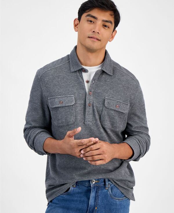 トッミーバハマ メンズ トップス ポロシャツ 長袖 Tommy Bahama Men's Penn Cove Long-Sleeve Polo Shirt Charcoal Heather チャコール