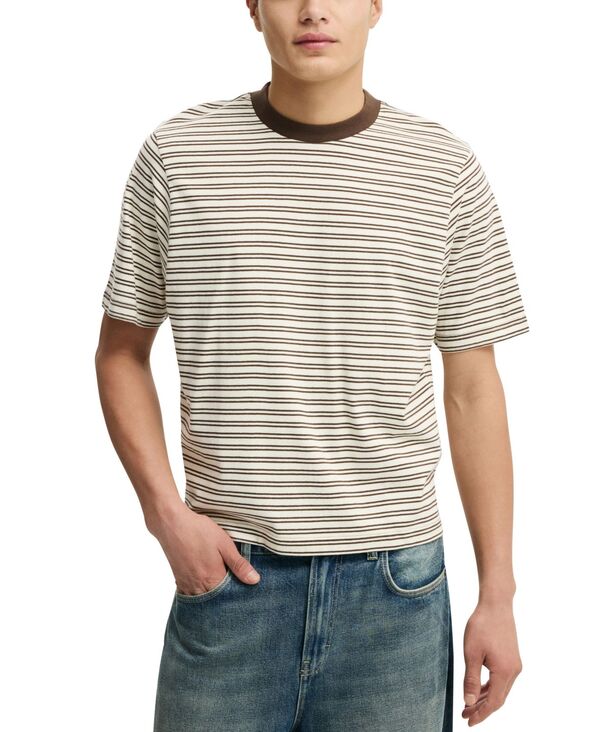 コットンオン メンズ トップス Tシャツ クロップド COTTON Men's Cropped Fit-Shirt White/ Brown ホワイト