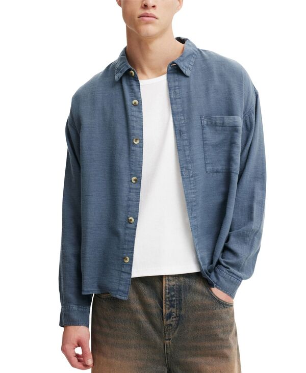コットンオン メンズ トップス シャツ 長袖 COTTON Men's Washed Long-Sleeve Shirt Navy ネイビー|ReVida 店
