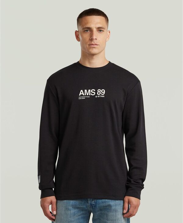 ジースター メンズ トップス Tシャツ 長袖 G-Staraw Men's Regular-Fit Long-Sleeve T-Shirt Black ブラック
