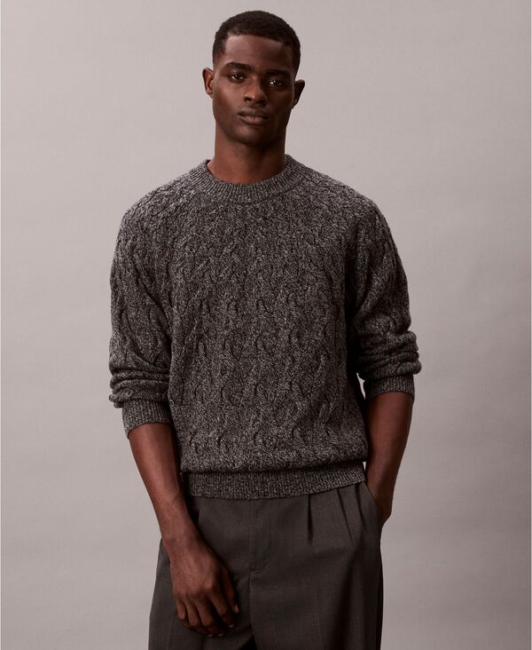 カルバンクライン メンズ アウター 編み物・スウェーター 労働者の一団素っ首 羊毛 Calvin Klein Men\u0027s Lambswool Blend Cable-Knit Crewneck Sweater Medium Gray Marl 薄墨色
