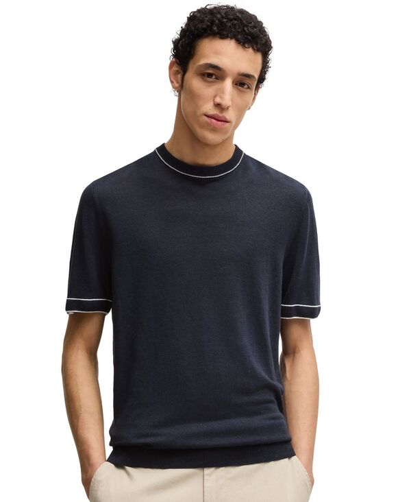 ヒューゴボス メンズ アウター ニット・セーター リネン Hugo Boss Men's Linen-Blend Knit Sweater Dark Blue ブルー