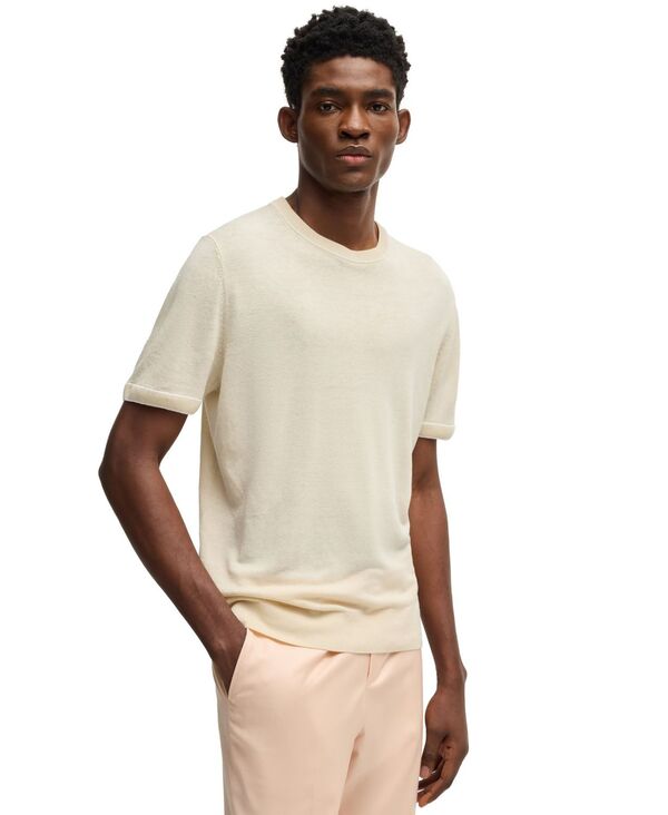 ヒューゴボス メンズ アウター ニット・セーター リネン Hugo Boss Men's Linen-Blend Knit Sweater Open White ホワイト