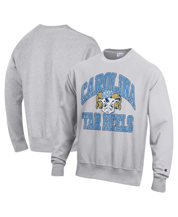 チャンピオン メンズ アウター パーカー・スウェット クルーネック シャツ ロゴ ヒール Champion Men's Gray North Carolina Tar Heels Distressed Arch Over Logo Reverse Weave Crew Neck Sweatshirt Gray グレー