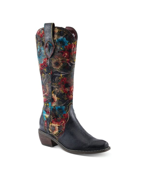 ラリティステ レディース シューズ ブーツ・レインブーツ フラワー柄 トール ベルベット レザー フラワー ヒール L'Artiste L Artiste Women s RODEOQUEEN-VIV Western Tall Boots with Embossed Leather Floral Velvet Shaft and Stacked Heel Black multi ブラック