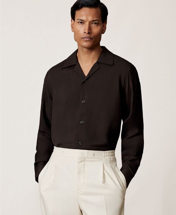 レイス メンズ トップス シャツ REISS Men's Twill Piped Cuban-Collar Shirt Chocolate Brown ブラウン
