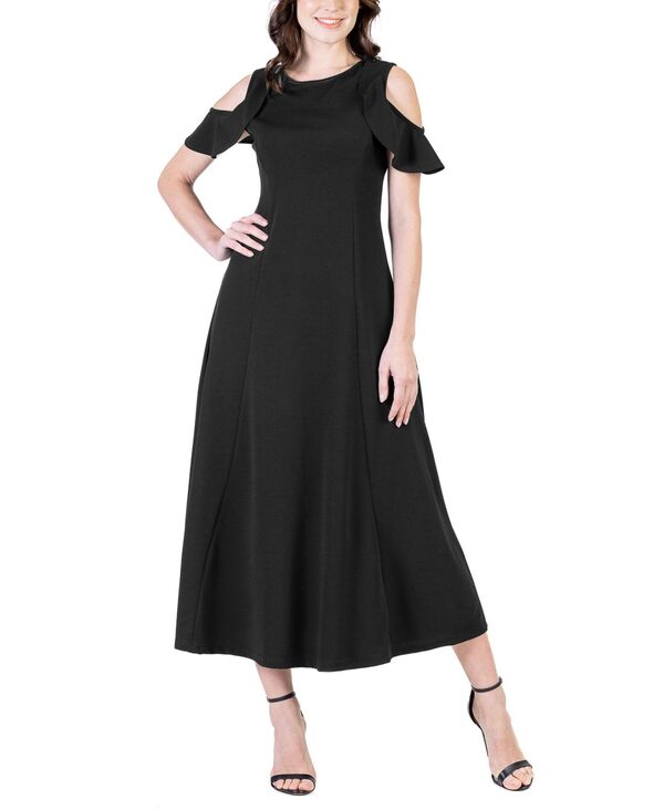 24 セブンコンフォート レディース トップス ワンピース A ライン フリル マキシ 24seven Comfort Apparel Ruffle Cold Shoulder A Line Maxi Dress Black ブラック