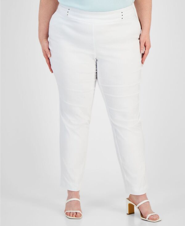 ジェイエムコレクション レディース ボトムス カジュアルパンツ プラスサイズ プチ JM Collection Plus & Petite Plusize Tummy Control Pull-On Slim-Leg Pants Bright White ホワイト
