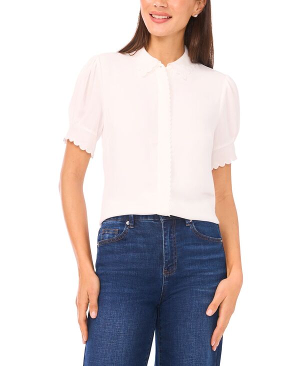 セセ レディース トップス シャツ 半袖 ダウン CeCe Women'scallop Button-Down Short-Sleeve Top New Ivory アイボリー