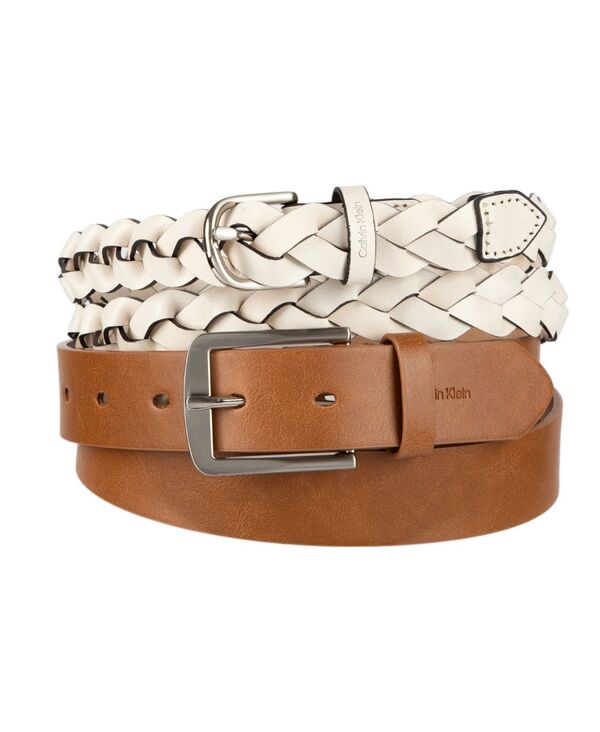 カルバンクライン レディース アクセサリー ベルト Calvin Klein Women's Two Pack - Skinny Braid and Harness Buckle Belt Setan/Bone タン