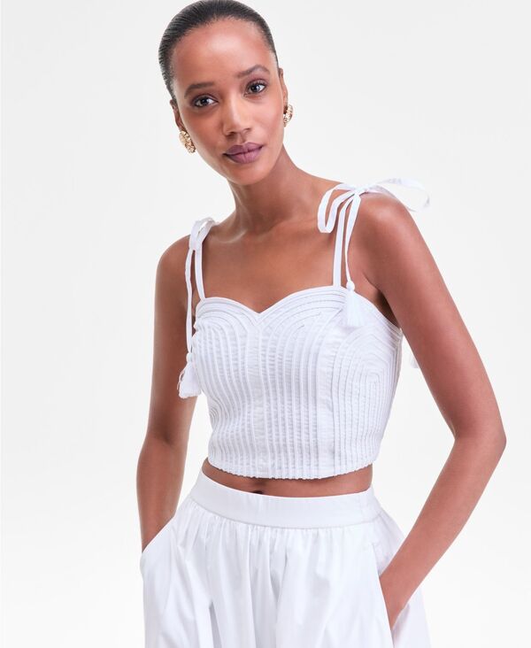 アイ.エヌ.シー インターナショナル コンセプト レディース トップス シャツ I.N.C. International Concepts Women'soutache Tassel-Strap Crop Top Bright White ホワイト