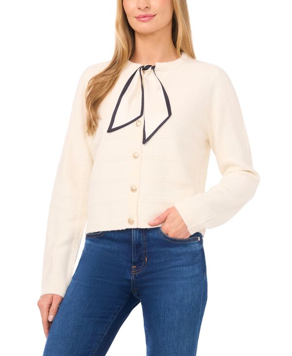セセ レディース アウター ニット・セーター カーディガン 長袖 CeCe Women's Tie Scarf Long-Sleeve Cardigan Sweater Butter Ivory アイボリー