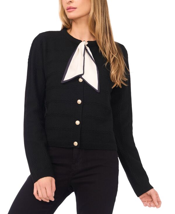 セセ レディース アウター ニット・セーター カーディガン 長袖 CeCe Women's Tie Scarf Long-Sleeve Cardigan Sweaterich Black ブラック