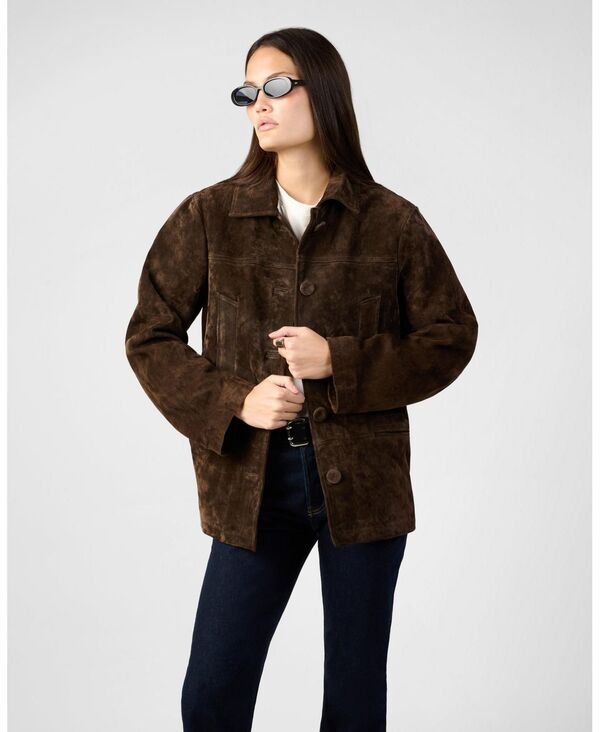 ウィ ウォー ワット レディース アウター ジャケット・ブルゾン スエード WeWoreWhat Women's Premium Suede Button Front Jacket Chocolate brown ブラウン