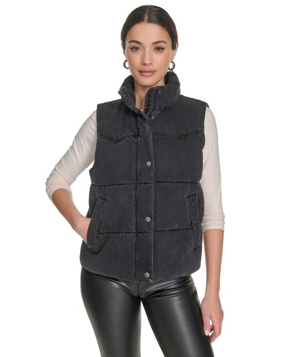 リーバイス レディース アウター パーカー・スウェット ベスト ジャケット Levi's Women's Regular Western Stand Collar Puffer Vest Jacket Black Wash Denim ブラック｜ReVida 店 16,906円