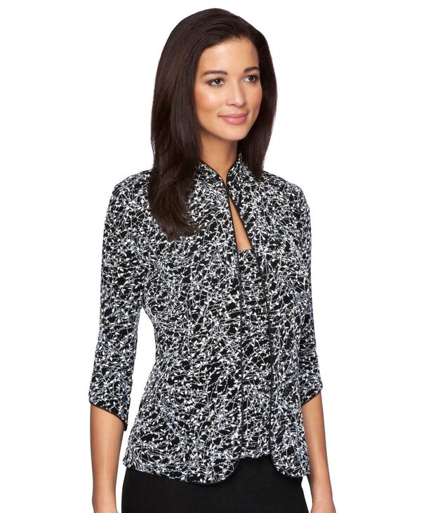 アレックスイブニングス レディース アウター ジャケット・ブルゾン プリント Alex Evenings Printed Jacket and Top Set PS-3X Black/White ホワイト
