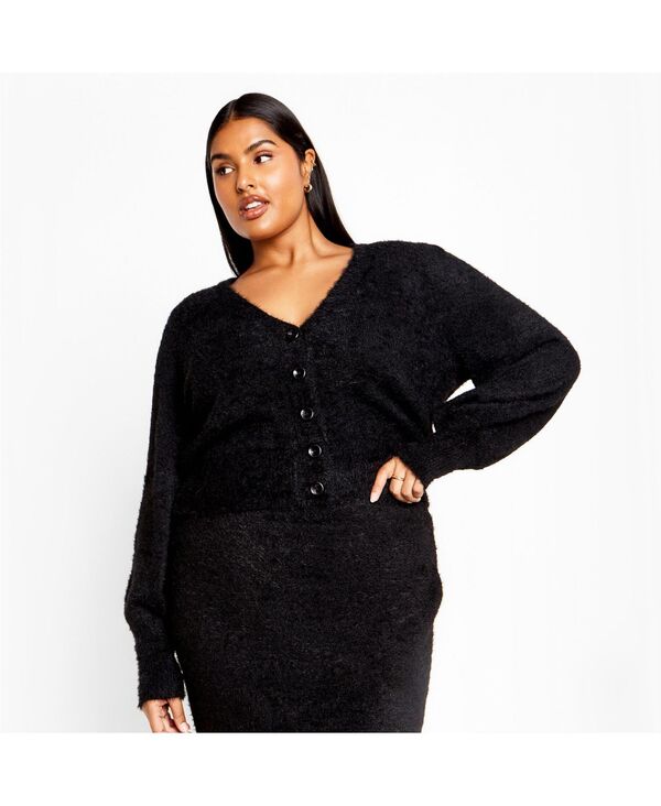 シティーシック レディース アウター ニット・セーター プラスサイズ カーディガン CITY CHIC Women'sweaters Plusize Fluffy Button Cardigan Black ブラック｜ReVida 店