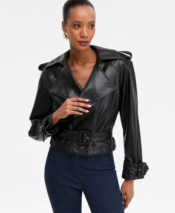アイ.エヌ.シー インターナショナル コンセプト レディース アウター ジャケット・ブルゾン レザー I.N.C. International Concepts Women's Faux-Leather Biker Jacket Deep Black ブラック|ReVida 店