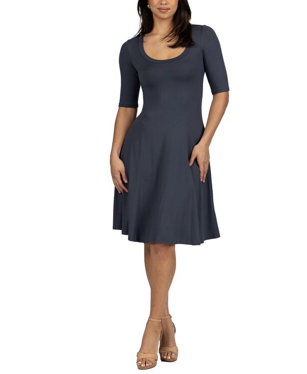 24 セブンコンフォート レディース トップス ワンピース A ライン 24seven Comfort Apparel Women's A-Line Dress with Elbow Length Sleeves Charcoal チャコール