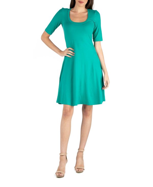 24 セブンコンフォート レディース トップス ワンピース A ライン 24seven Comfort Apparel Women's A-Line Dress with Elbow Length Sleeves Jade｜ReVida 店