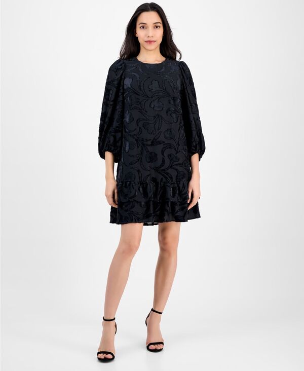 アンクライン レディース トップス ワンピース バルーンスリーブ プチ ベルベット Anne Klein Petite Balloon Sleeve Burnout Velvet Dress Black ブラック