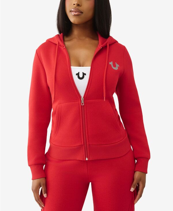 トゥルーレリジョン レディース アウター ニット・セーター トール パーカー True Religion Women's Metallic Buddha Banner Zip Up Hoodie Red レッド|ReVida 店