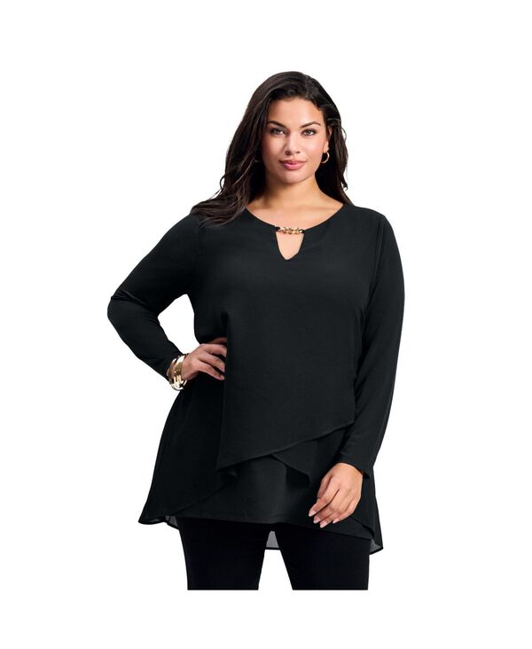 アベニュー レディース トップス シャツ オーバーレイ AVENUE Women's Fantasia Overlay Chain Tunic Black ブラック