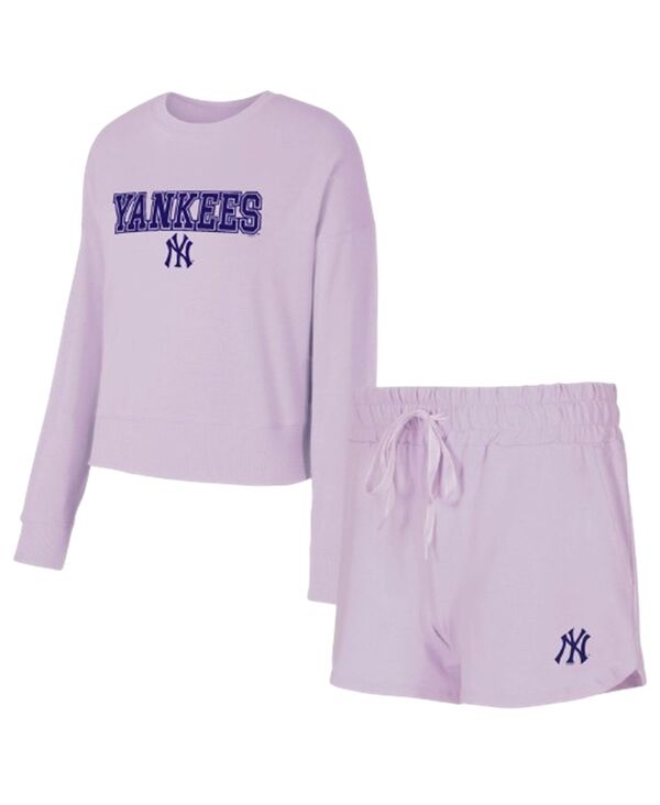 コンセプツ スポーツ レディース トップス Tシャツ ショートパンツ Conceptsport Women's3-Piece Lavender New York Yankees Elevation Tri-Blend Long Sleeve T-Shirt and Shortset Lavender ラベンダー｜ReVida 店