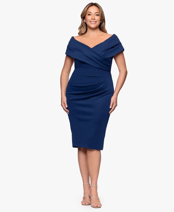 ベッツィアンドアダム レディース トップス ワンピース プラスサイズ ノースリーブ Betsy & Adam Plusize Off-The-Shoulder Sleeveless Dress Navy ネイビー