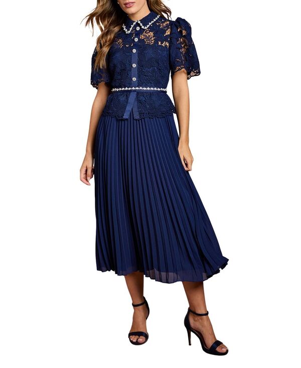 コースト レディース トップス ワンピースカート レース Coast Women's Lace Topleat Skirt Jewel Button Dress Navy ネイビー