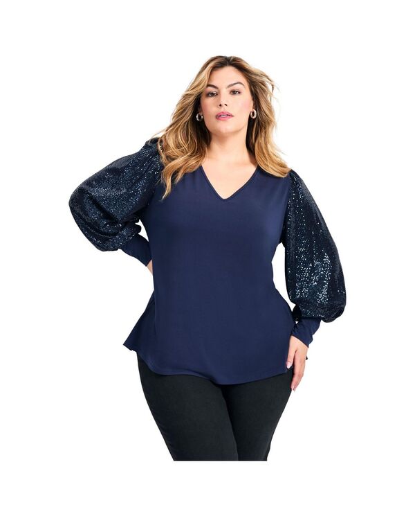 アベニュー レディース トップス シャツ スパンコール AVENUE Women's Glam Sequin Sleeve Top Midnight｜ReVida 店 11,346円