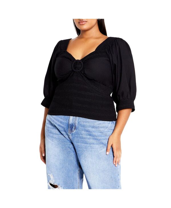 シティーシック レディース トップス シャツ CITY CHIC Women's Flora Plain Top Black ブラック