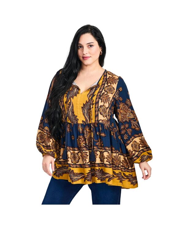 アベニュー レディース トップス シャツ ブラウス AVENUE Women's Cara Blouson Peasant Blouse Navy border ネイビー
