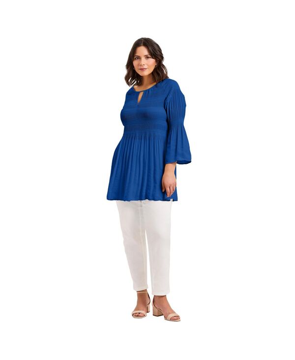 アベニュー レディース トップス シャツ AVENUE Women's Keyhole Bell Sleeve Tunic Dark sapphire サファイア