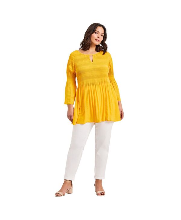 アベニュー レディース トップス シャツ AVENUE Women's Keyhole Bell Sleeve Tunic Sunset yellow イエロー