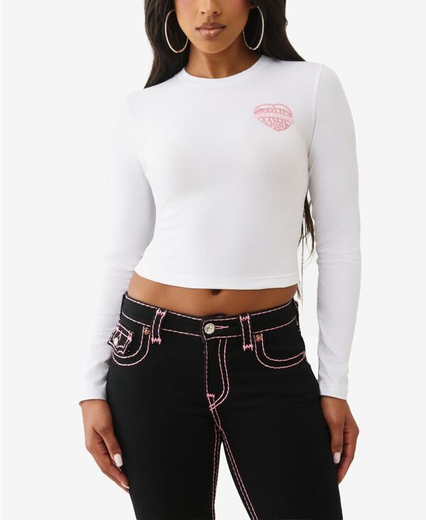 トゥルーレリジョン レディース トップス シャツ True Religion Women's Long Sleeve Glitter Puff Heritage Baby T-Shirt Optic White ホワイト
