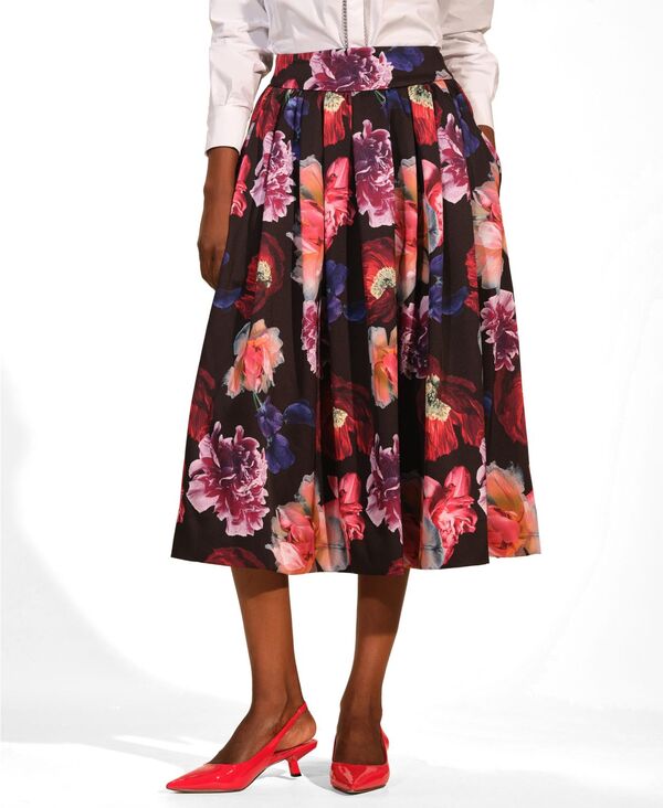 イザックミズラヒ レディース ボトムスカート A ライン ミディ サテン Isaac Mizrahi Women's A-Line Satin Midi Skirt Fleur Nocturne｜ReVida 店