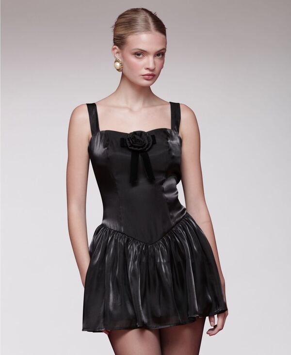 アヴェックレフィーユ レディース トップス ワンピース ミニ ノースリーブ Avec Les Filles Women's Drop Waist Sleeveless Mini Dress Black ブラック