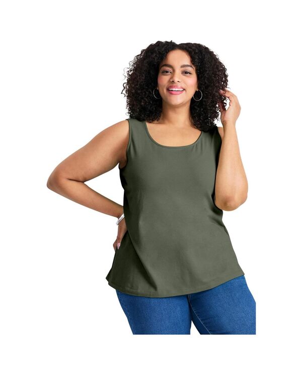 アベニュー レディース トップス シャツ プラスサイズ AVENUE Women's Plusize Basic Layering Tank Olive green グリーン