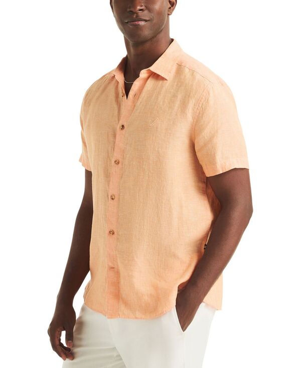 ナウティカ メンズ トップス シャツ 半袖 リネン Nautica Men's Classic-Fit Solid Linen Short-Sleeve Shirtangerine タンジェリン