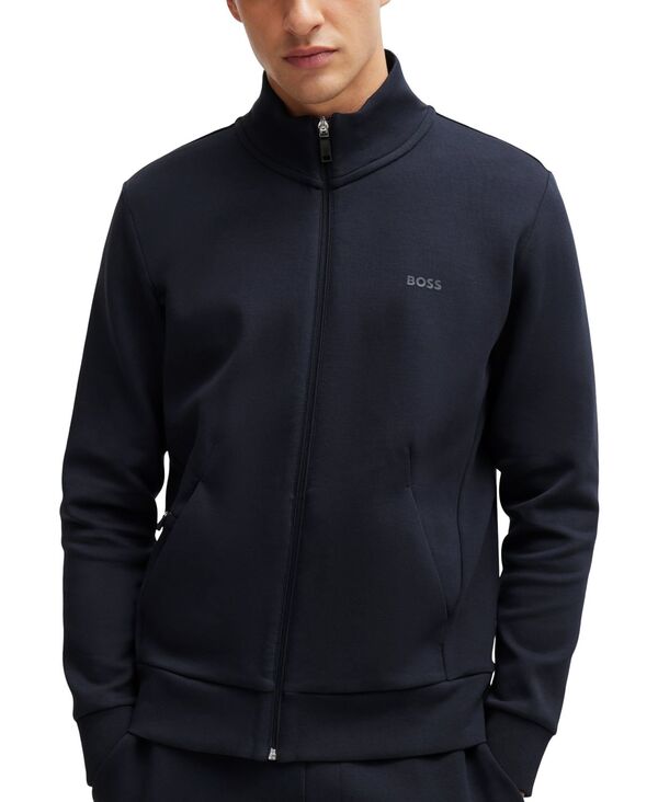 ヒューゴボス メンズ アウター パーカー・スウェット プリント シャツ ロゴ Hugo Boss Men's Logo Print Zip-Up Sweatshirt Dark Blue ブルー