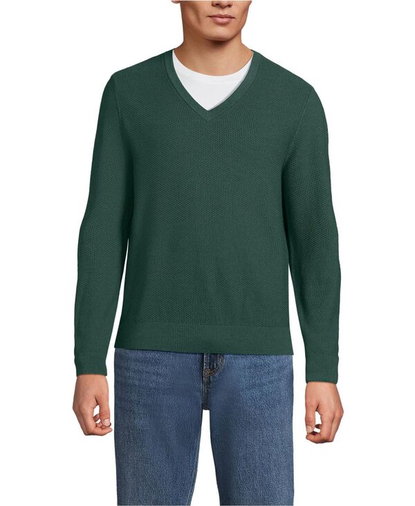 ランズ挙げ句のはて メンズ アウター 編み物・プルオーバー Vのど頚 毛糸 Lands\u0027 End Men\u0027s Long Sleeve Washable Merino Wool V Neck Sweater Dark evergreen
