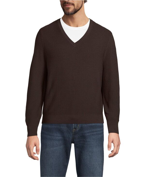 ランズ挙げ句のはて メンズ アウター 編み物・プルオーバー Vのど頚 毛糸 Lands\u0027 End Men\u0027s Long Sleeve Washable Merino Wool V Neck Sweaterich coffee 珈琲