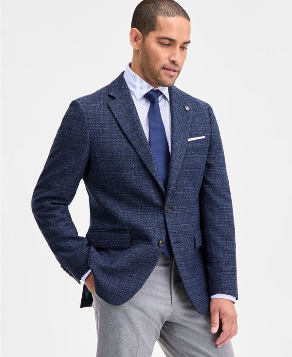 テッドベーカー メンズ アウター ジャケット・ブルゾン コート Ted Baker Men's Modern-Fit Navy Boucle Plaid Sport Coat Navy ネイビー