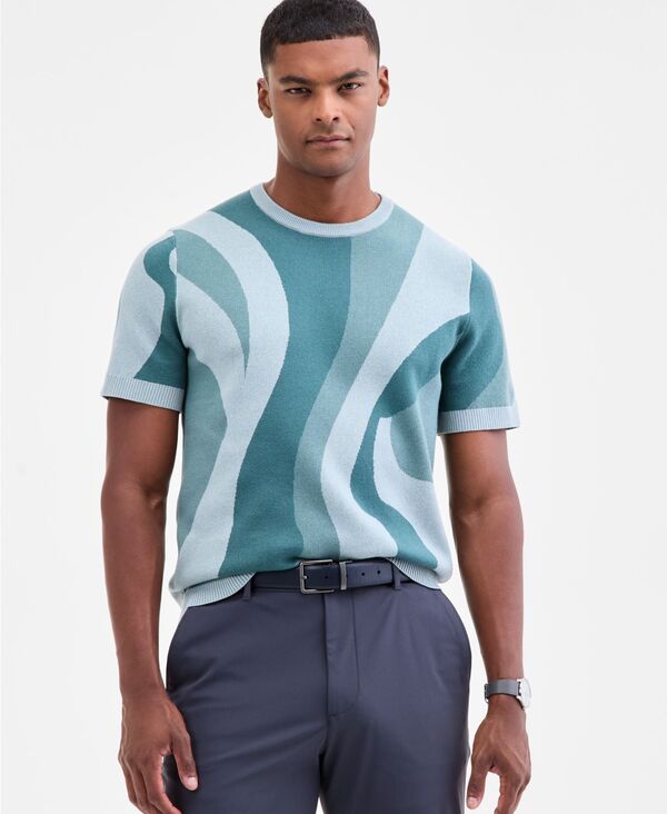アルファニ メンズ アウター ニット・セーター クルーネック 半袖 Alfani Men'short-Sleeve Abstract Pattern Crewneck Sweater Green Pepper グリーン